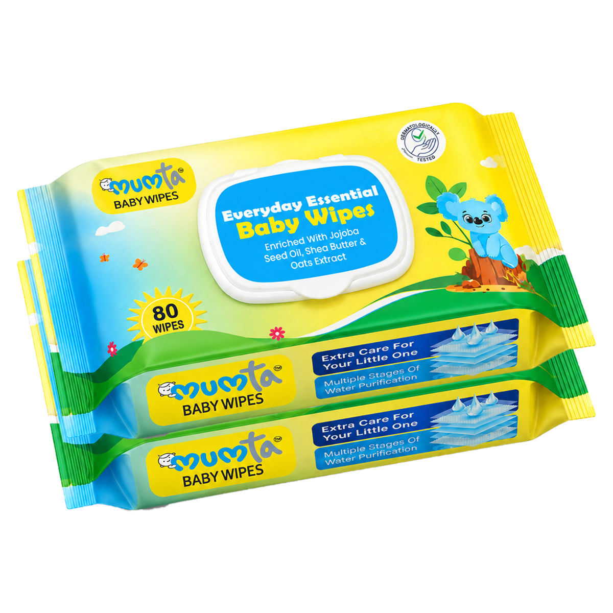 MUMta Everyday Essential Baby Wipes with Aloe Vera & Vitamin E | 80S – Pack of 2 (160 Wipes)