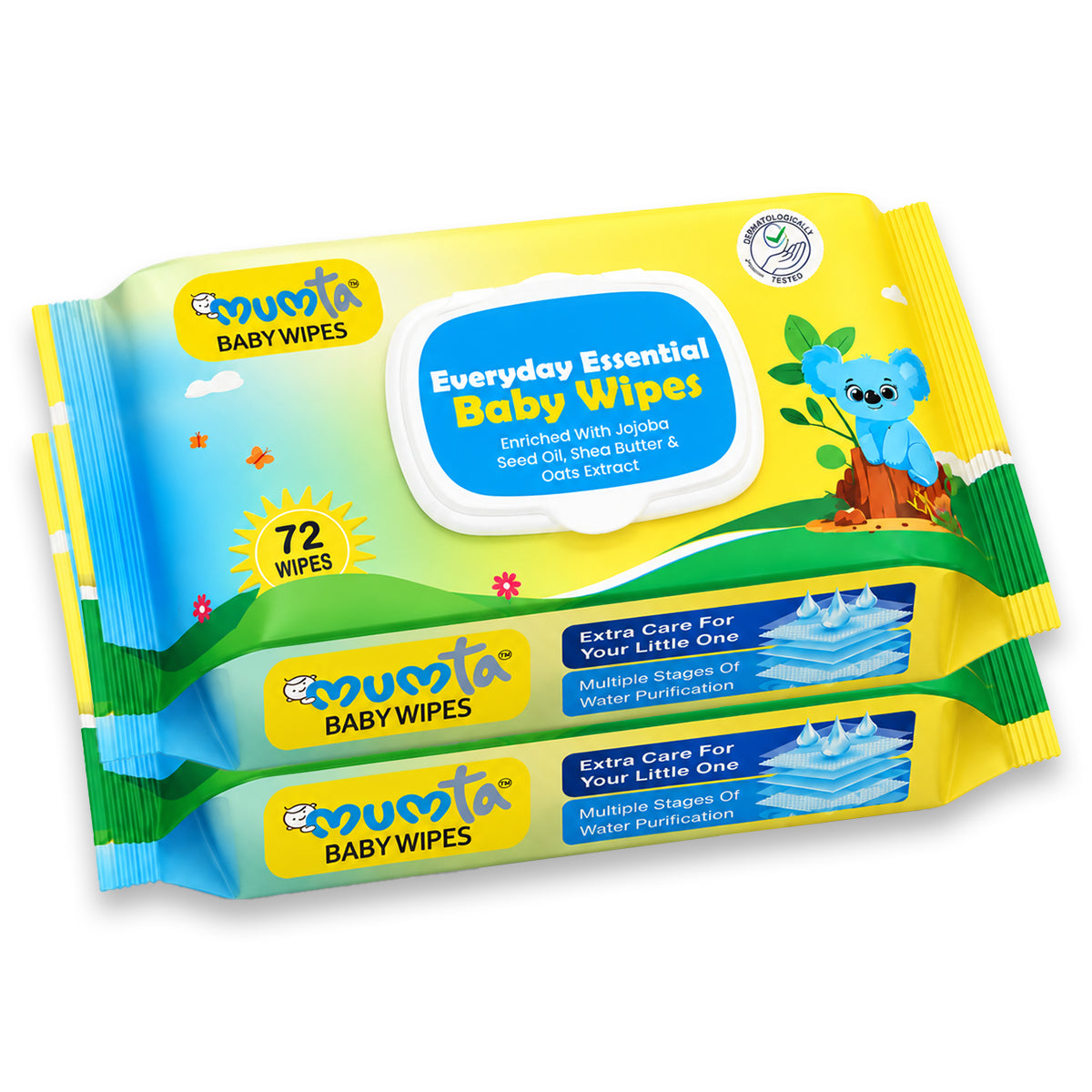 MUMta Everyday Essential Baby Wipes with Aloe Vera & Vitamin E | 72s - Pack of 2 (144 Wipes)