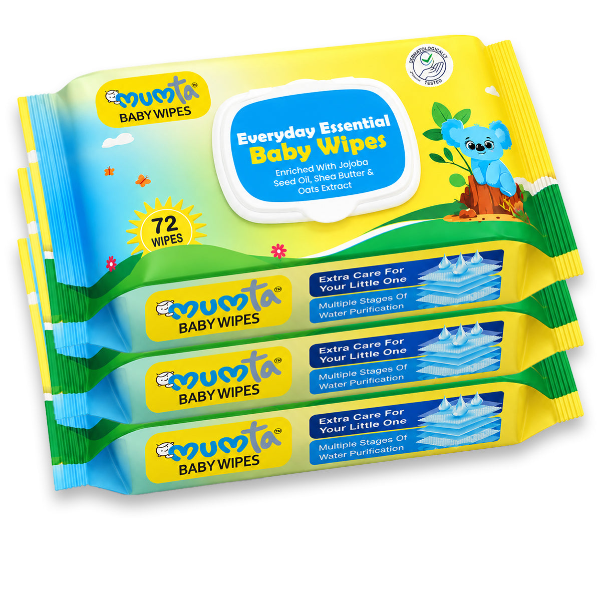 MUMta Baby Wet Wipes with Aloe Vera & Vitamin E | 72s - Pack of 3 (216 Wipes)