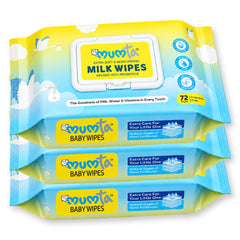 MUMta Milk Unscented Baby Wipes with Vitamin E – Extra Soft | Pack of 3 (216 Wipes)