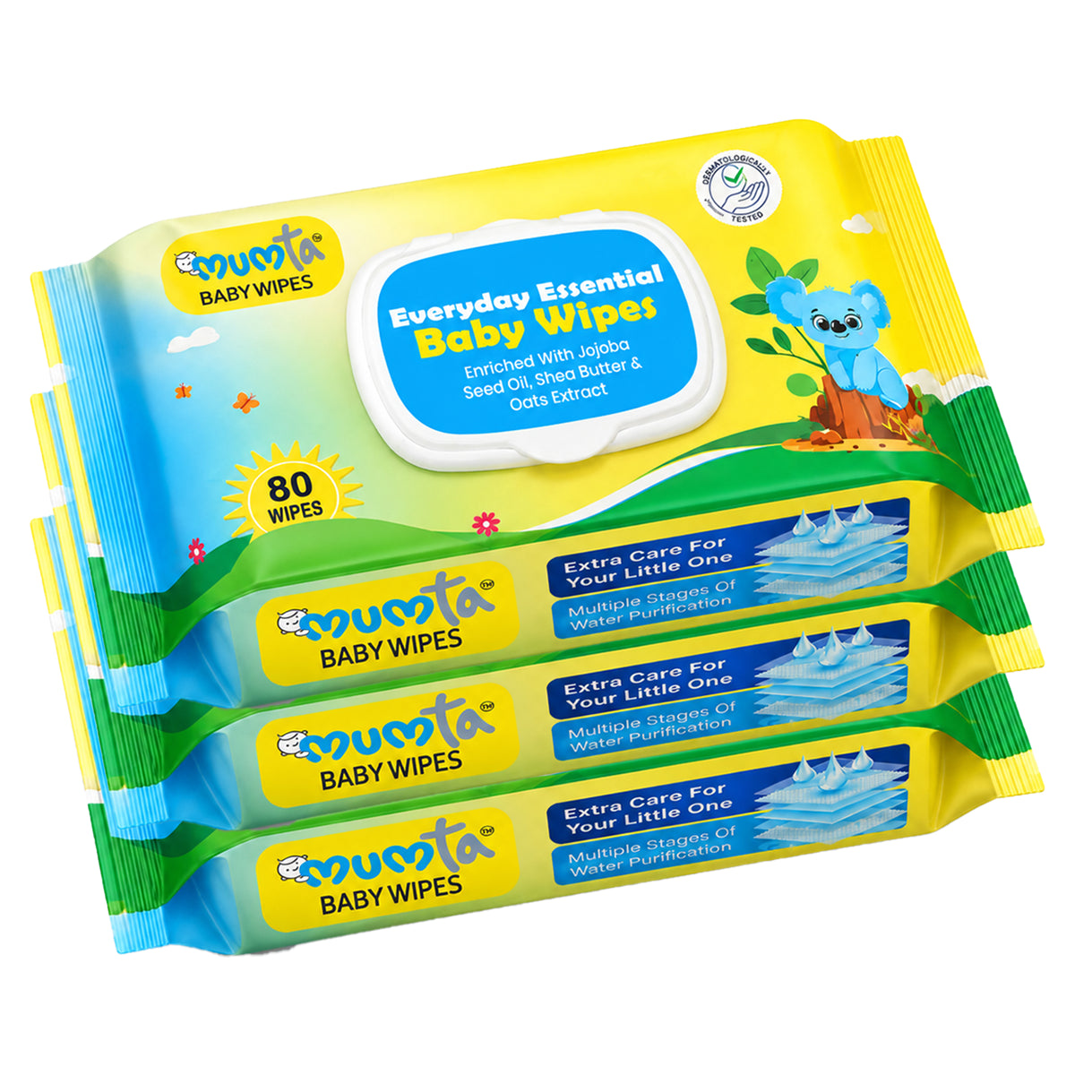 MUMta Baby Wet Wipes with Aloe Vera & Vitamin E | 80s – Pack of 3 (240 Wipes)