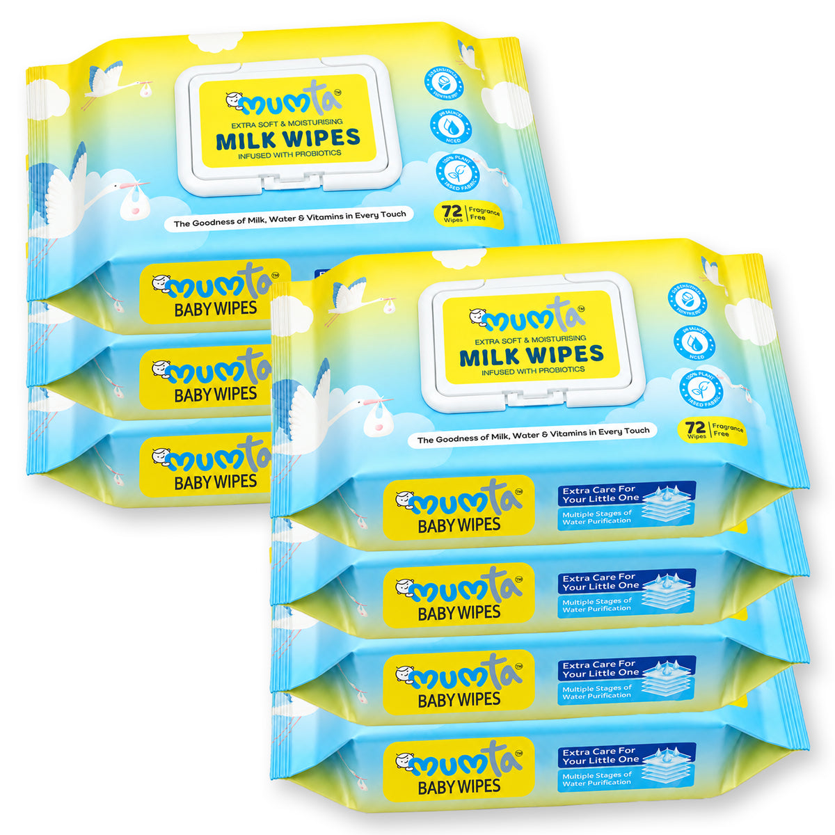 MUMta Unscented Baby Wet Wipes – Extra Soft with Vitamin E | Pack of 7 (504 Wipes)