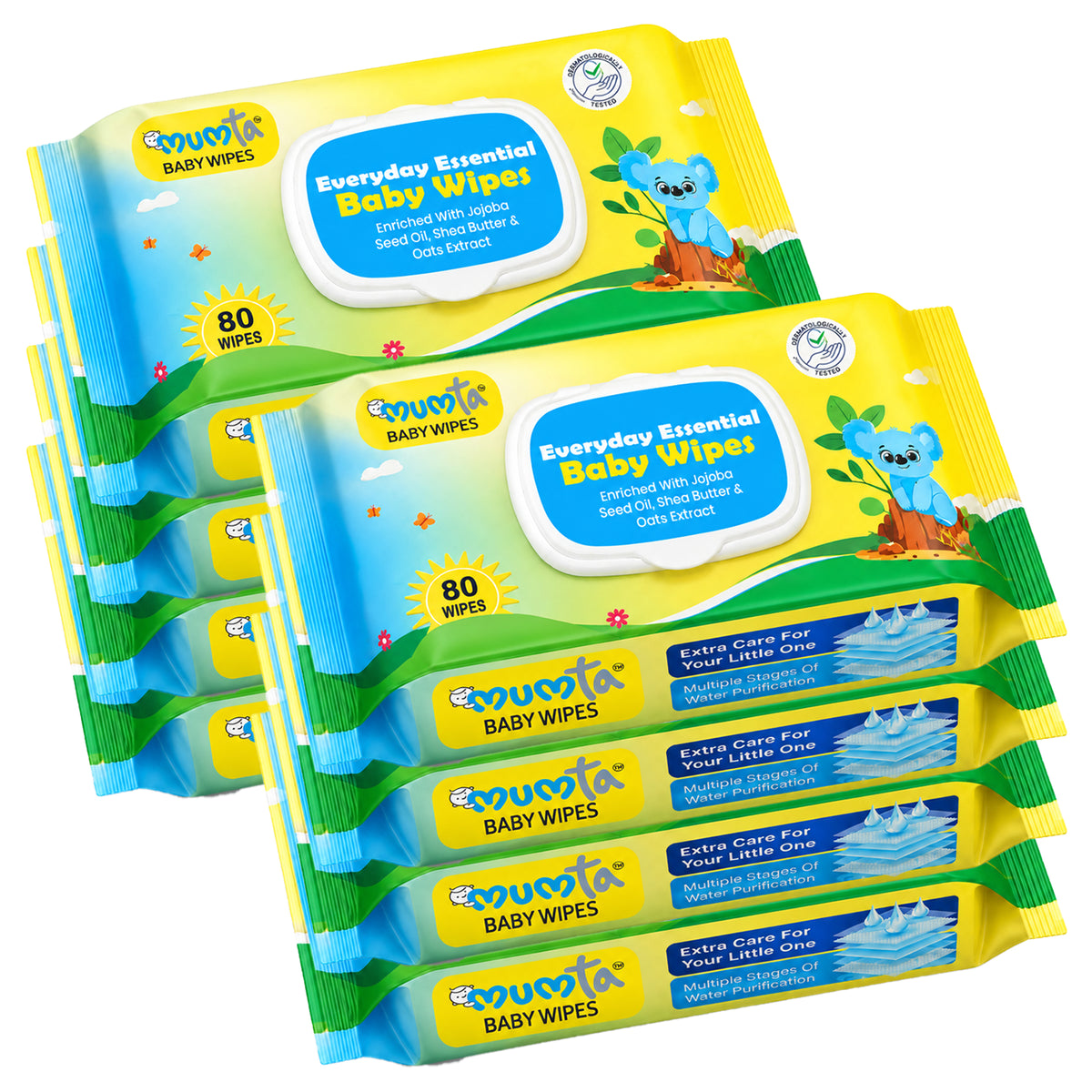 MUMta Everyday Baby Wipes with Aloe Vera & Vitamin E | 80s – Pack of 8 (640 Wipes)