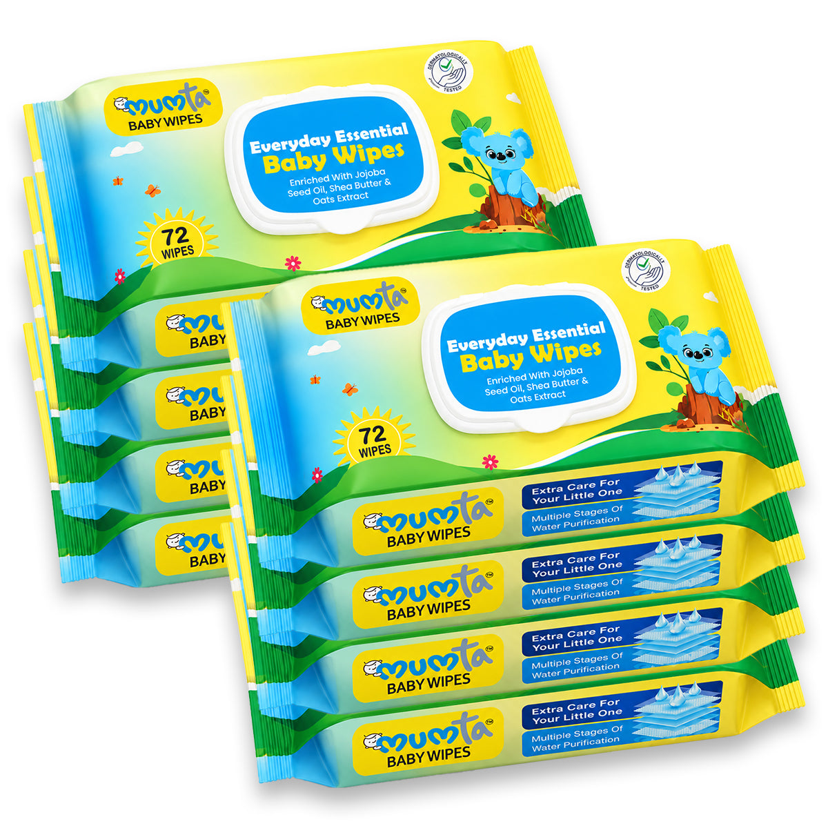MUMta Everyday Baby Wipes with Aloe Vera & Vitamin E | 72s - Pack of 8 (576 Wipes)