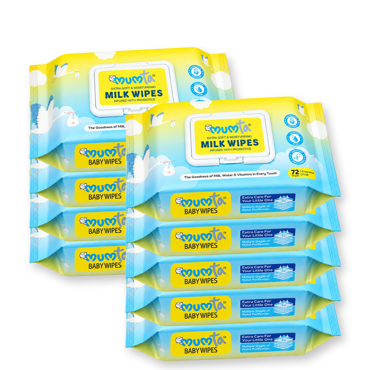 MUMta Milk Baby Wet Wipes Family Pack – Extra Soft & Unscented with Vitamin E | Pack of 9 (648 Wipes)