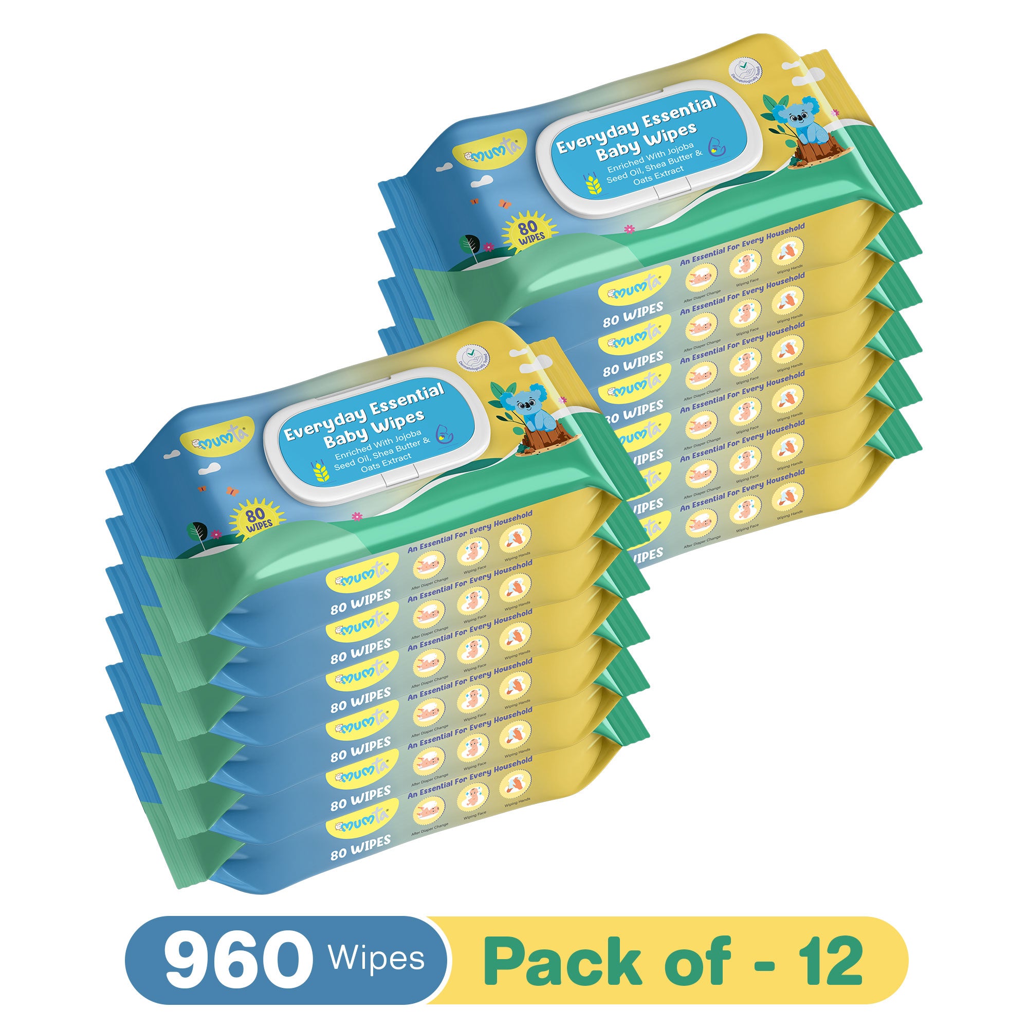 MUMta Everyday Essential Wipes 80's | Gentle Baby Wet Wipes | Alcohol-Free