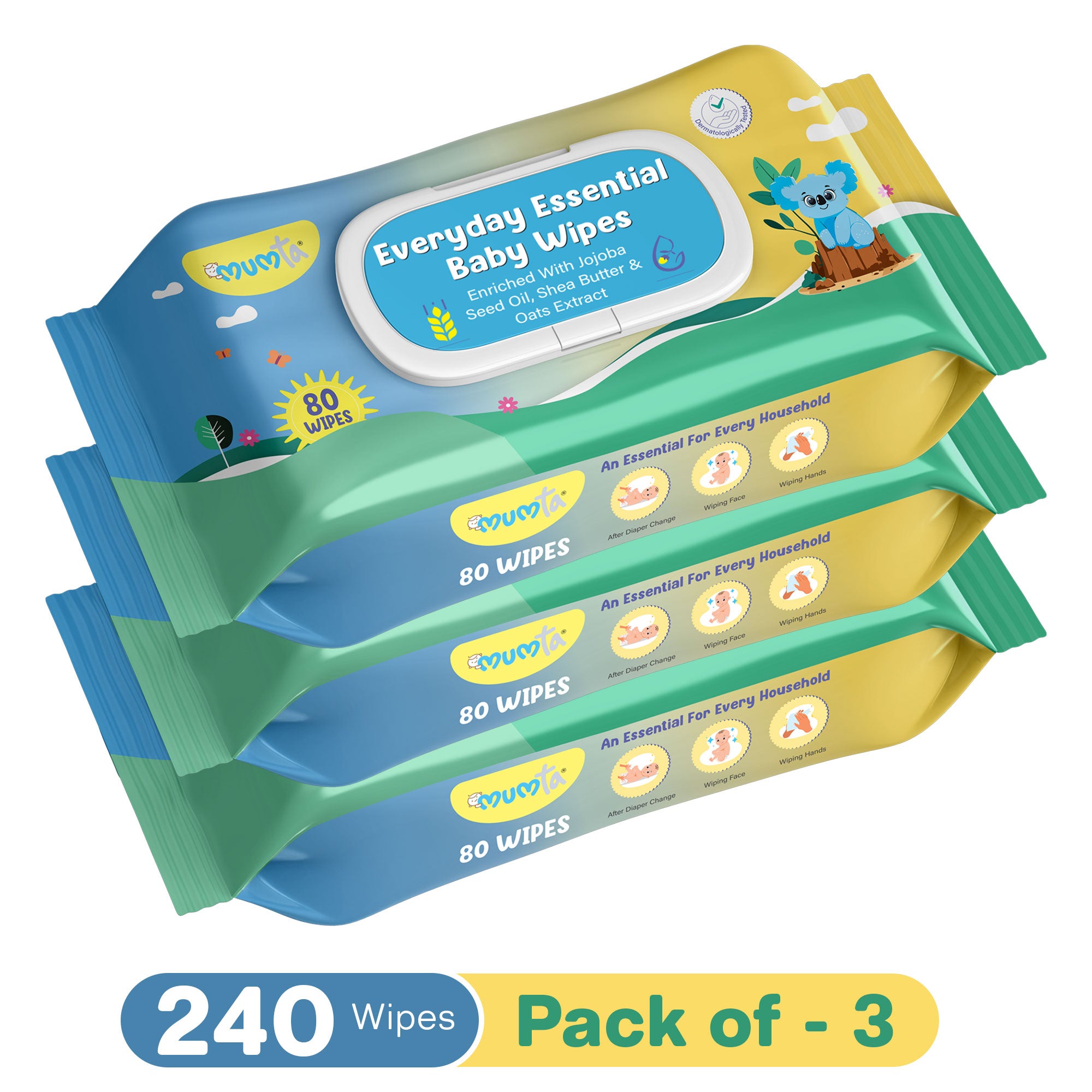 MUMta Everyday Essential Wipes 80's | Gentle Baby Wet Wipes | Alcohol-Free