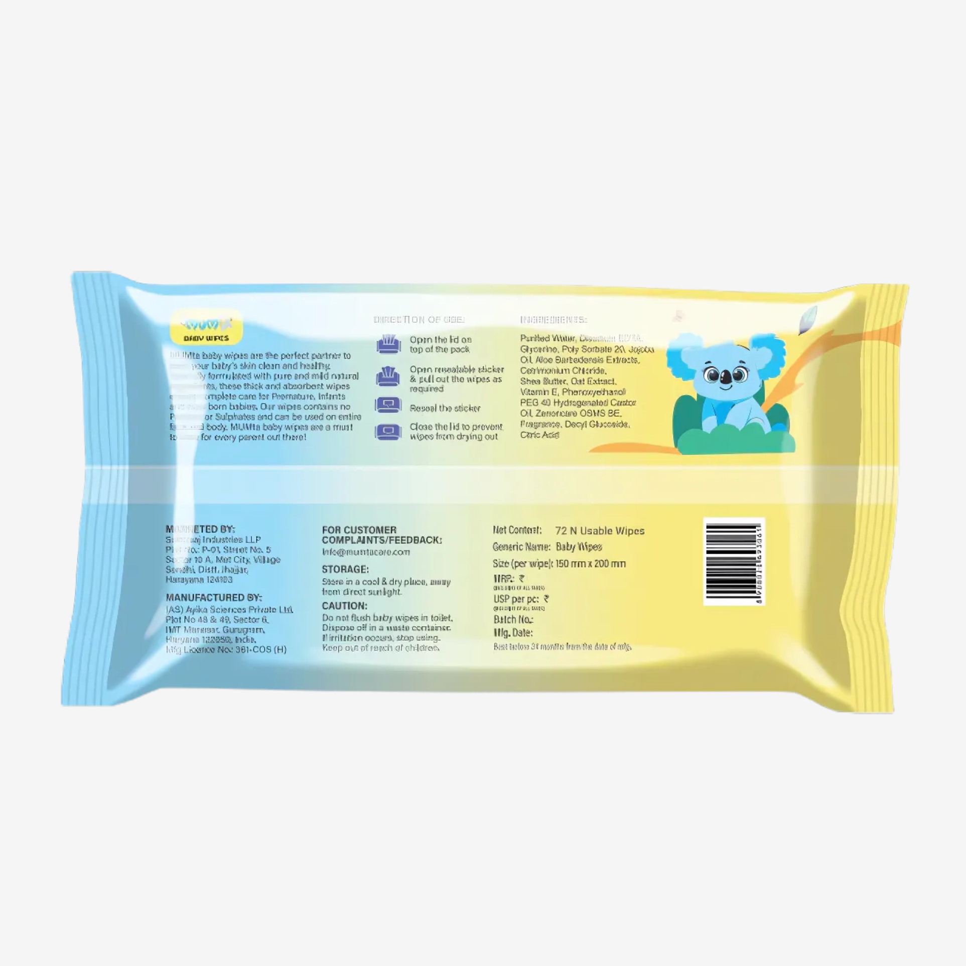 MUMta Everyday Essential Wipes 72's | Gentle Baby Wet Wipes | Alcohol-Free