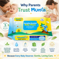 MUMta Everyday Baby Wipes with Aloe Vera & Vitamin E | 72s - Pack of 8 (576 Wipes)