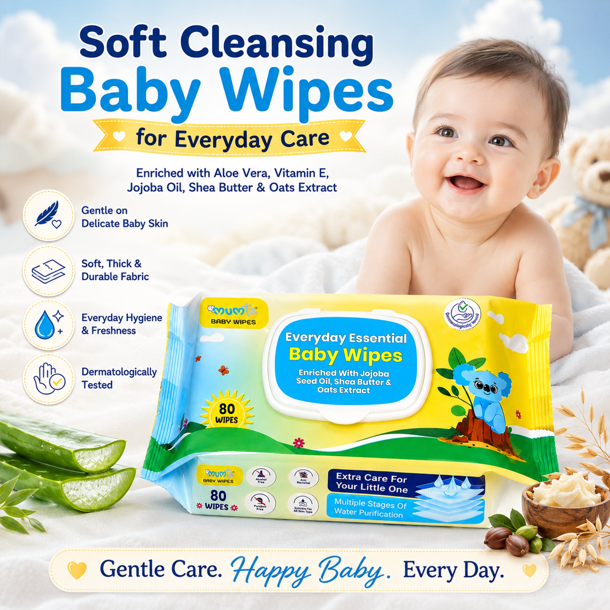 MUMta Baby Wipes with Aloe Vera & Vitamin E | 80s – Value Pack of 6 (480 Wipes)