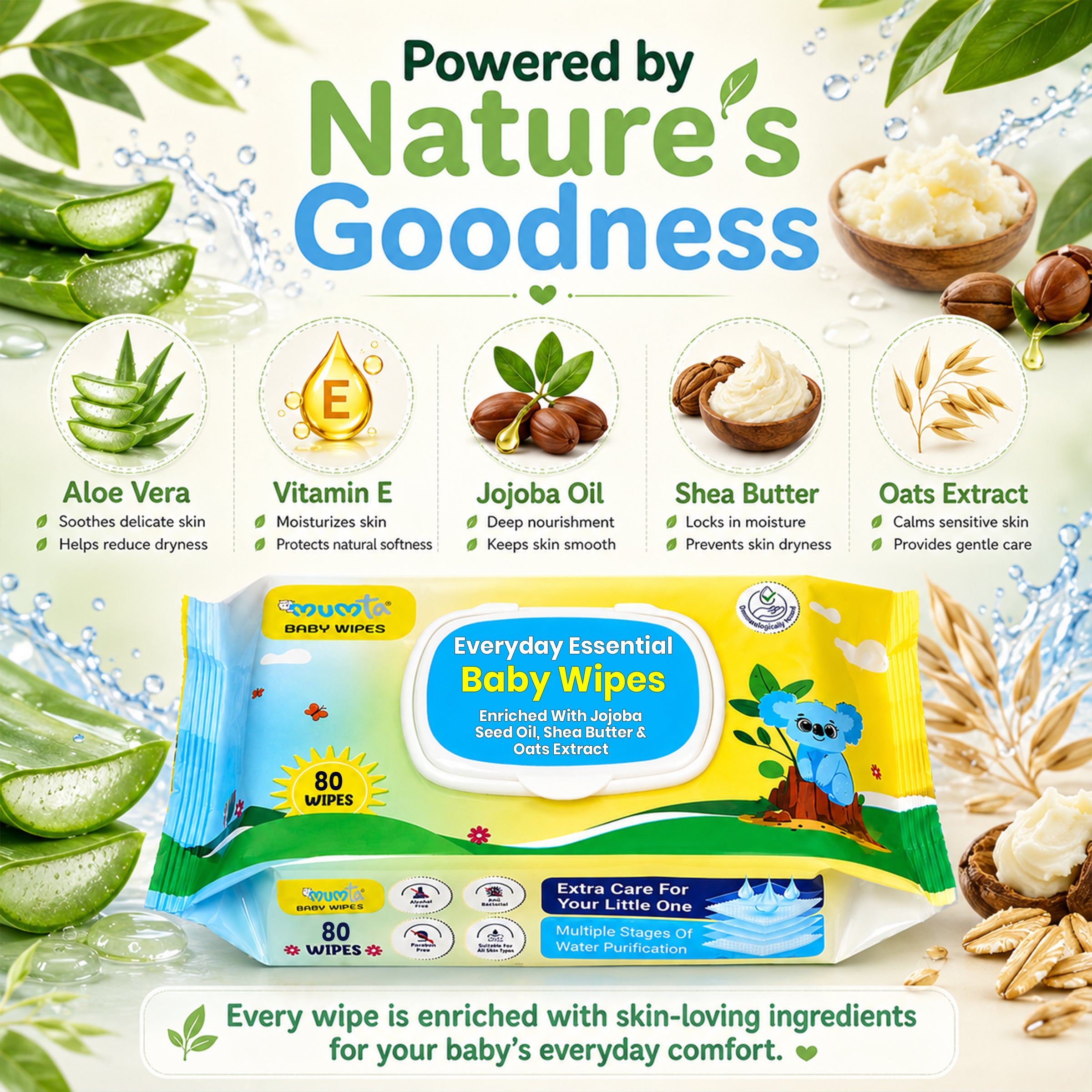 MUMta Baby Wipes with Aloe Vera & Vitamin E | 80s – Value Pack of 6 (480 Wipes)