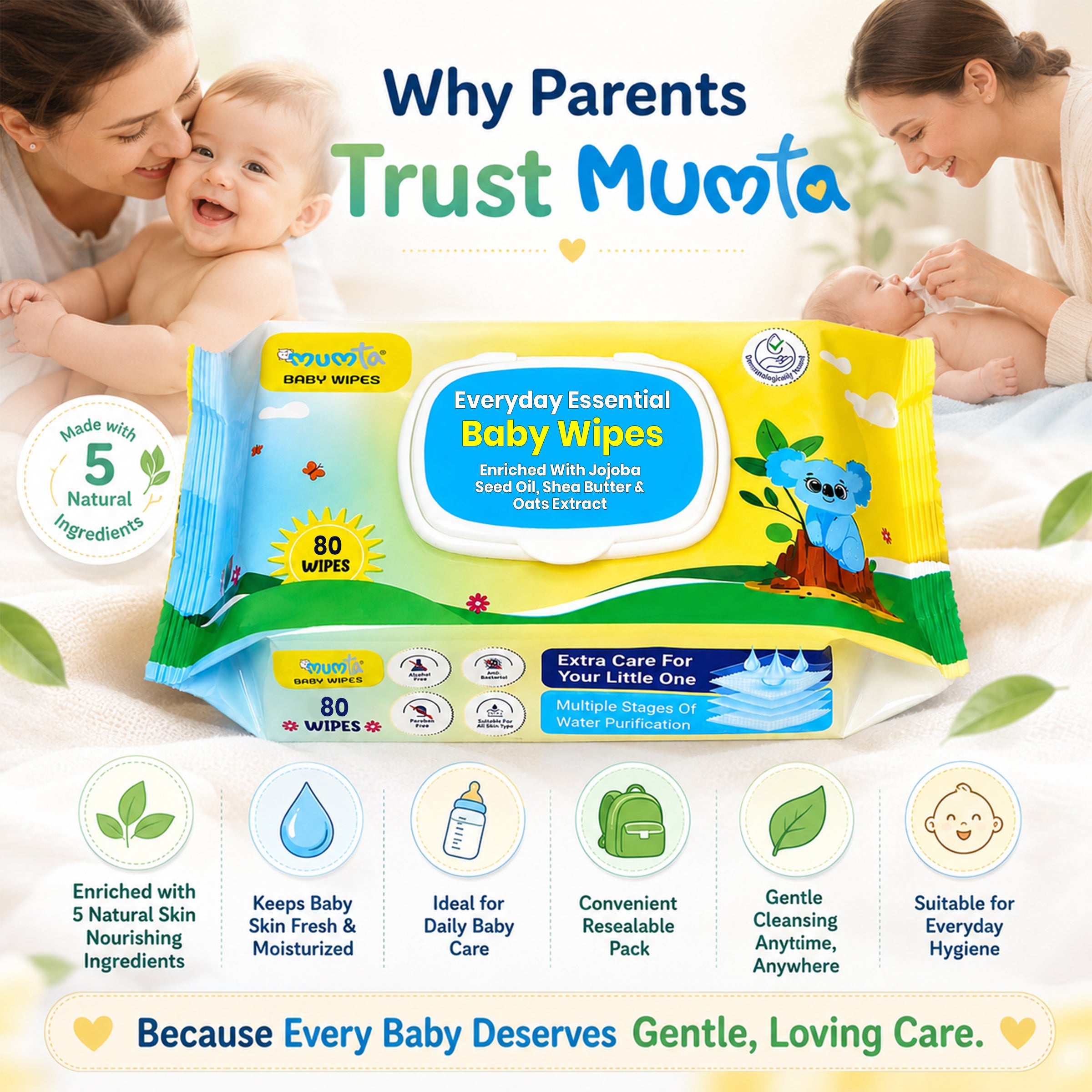 MUMta Baby Wipes with Aloe Vera & Vitamin E | 80s – Value Pack of 6 (480 Wipes)