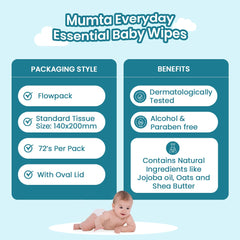 MUMta Everyday Essential Wipes 72's | Gentle Baby Wet Wipes | Alcohol-Free