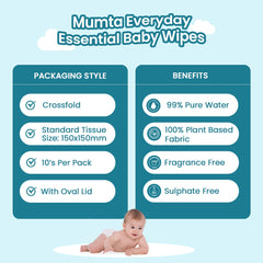 MUMta Everyday Essential Wipes 80's | Gentle Baby Wet Wipes | Alcohol-Free