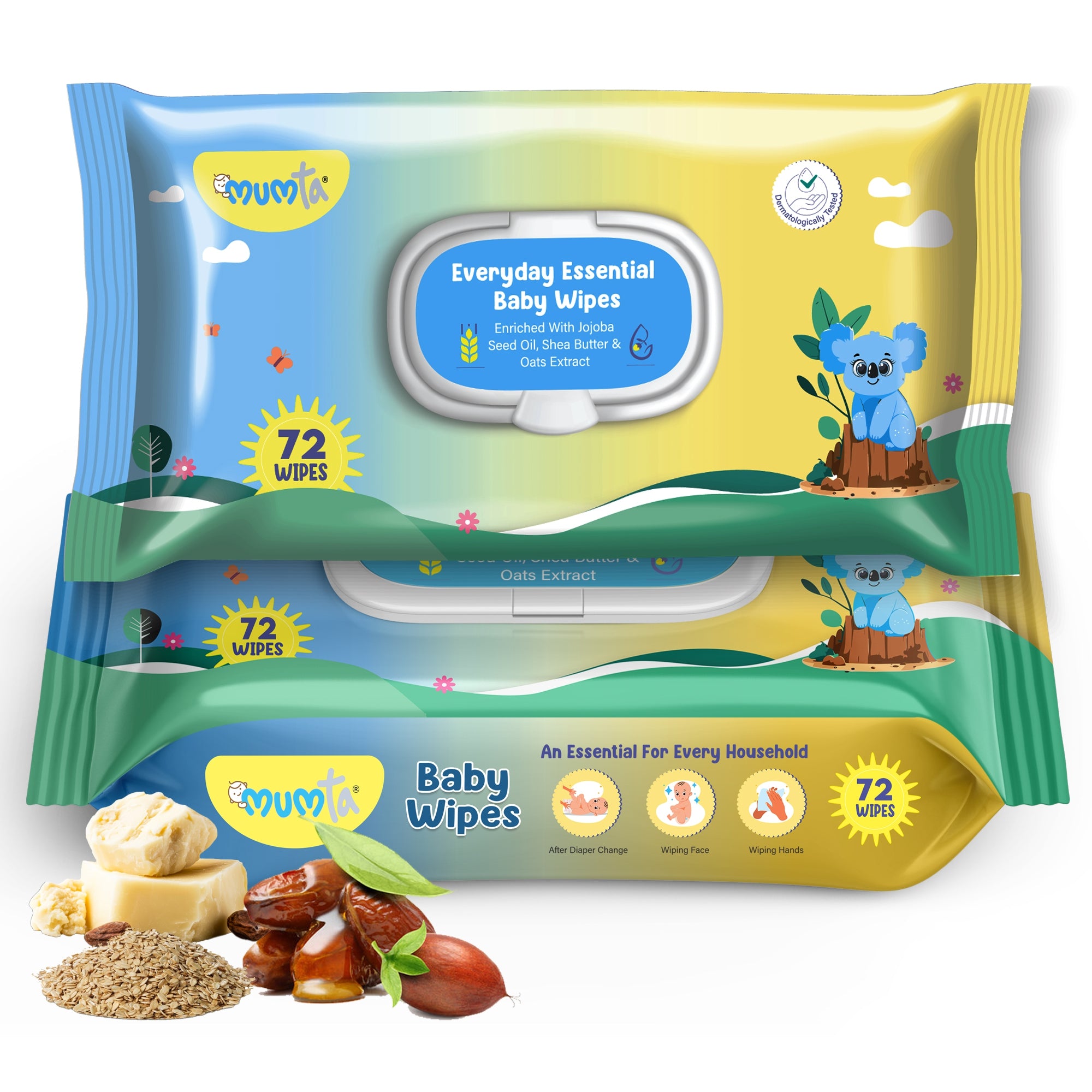 MUMta Everyday Essential Wipes 72's | Gentle Baby Wet Wipes | Alcohol-Free