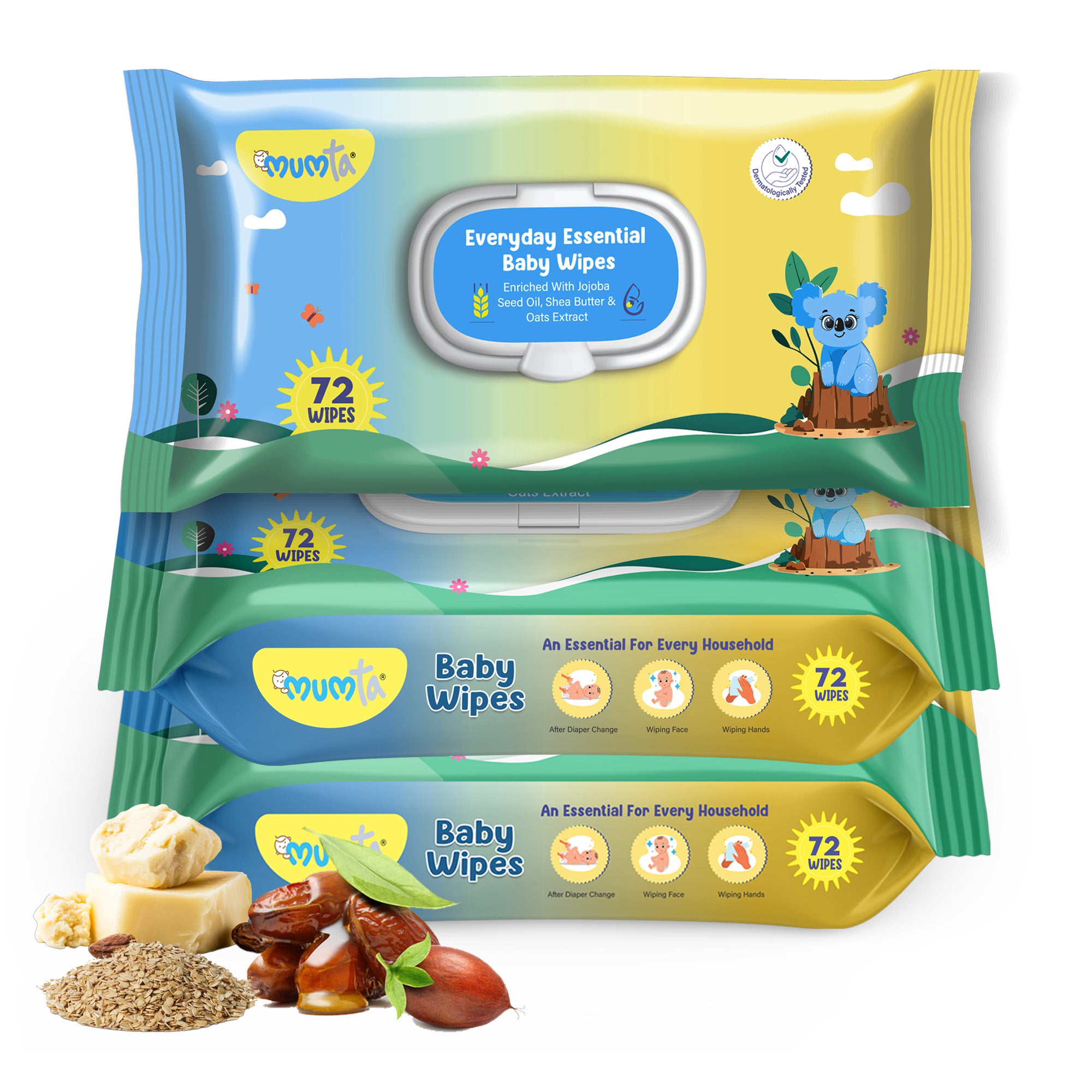 MUMta Everyday Essential Wipes 72's | Gentle Baby Wet Wipes | Alcohol-Free