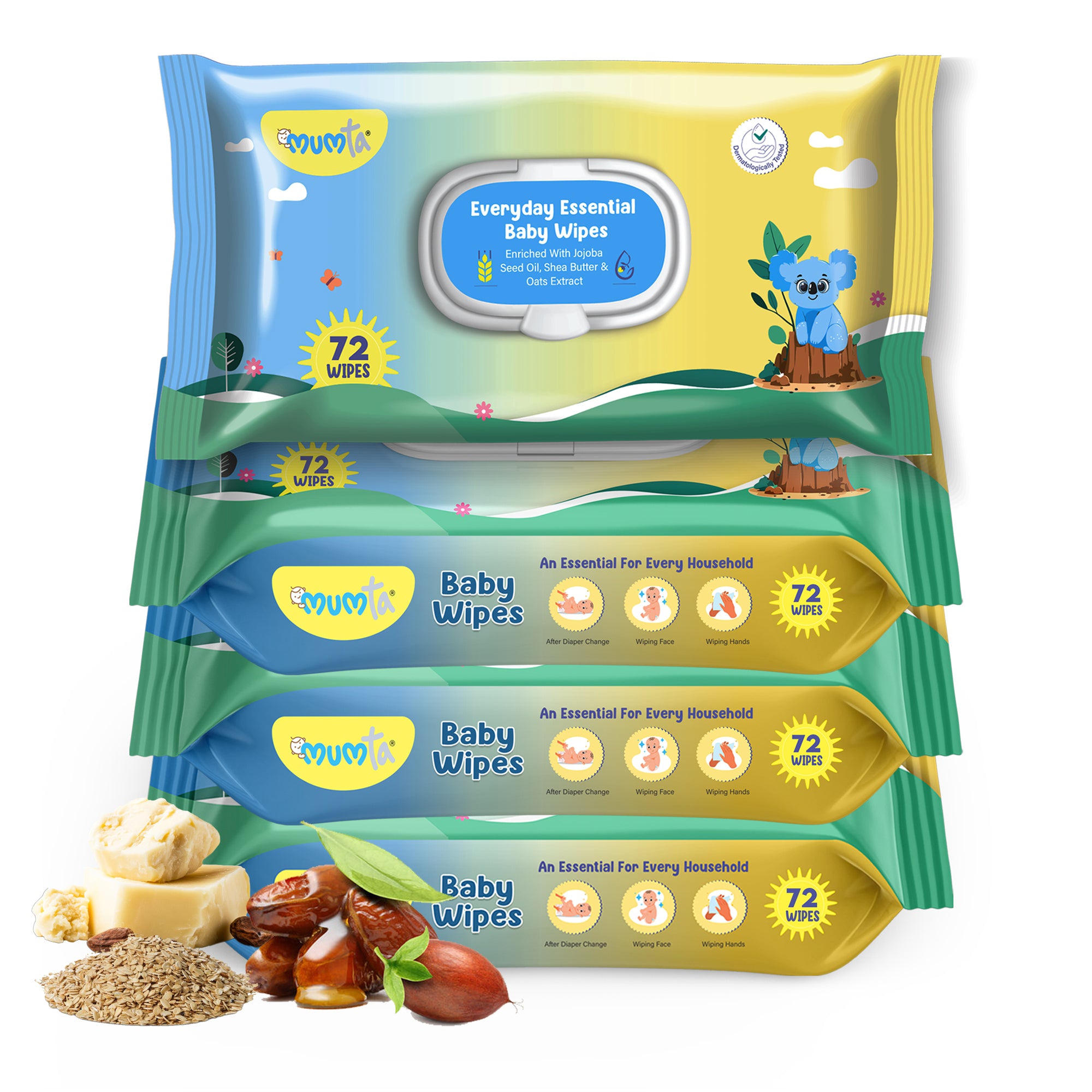 MUMta Everyday Essential Wipes 72's | Gentle Baby Wet Wipes | Alcohol-Free